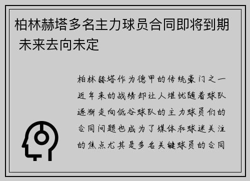 柏林赫塔多名主力球员合同即将到期 未来去向未定