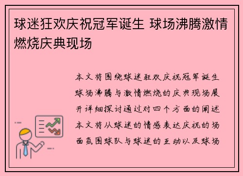 球迷狂欢庆祝冠军诞生 球场沸腾激情燃烧庆典现场